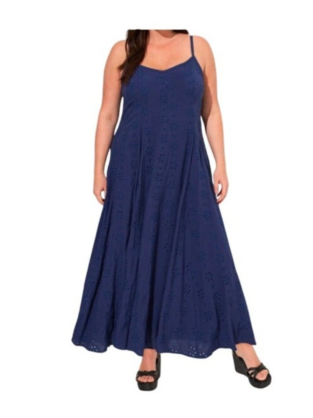 Torrid Maxi Challis Trapeze Dress Women's Size 2 Medieval Blue Embroidered NWT - Picture 2 of 16